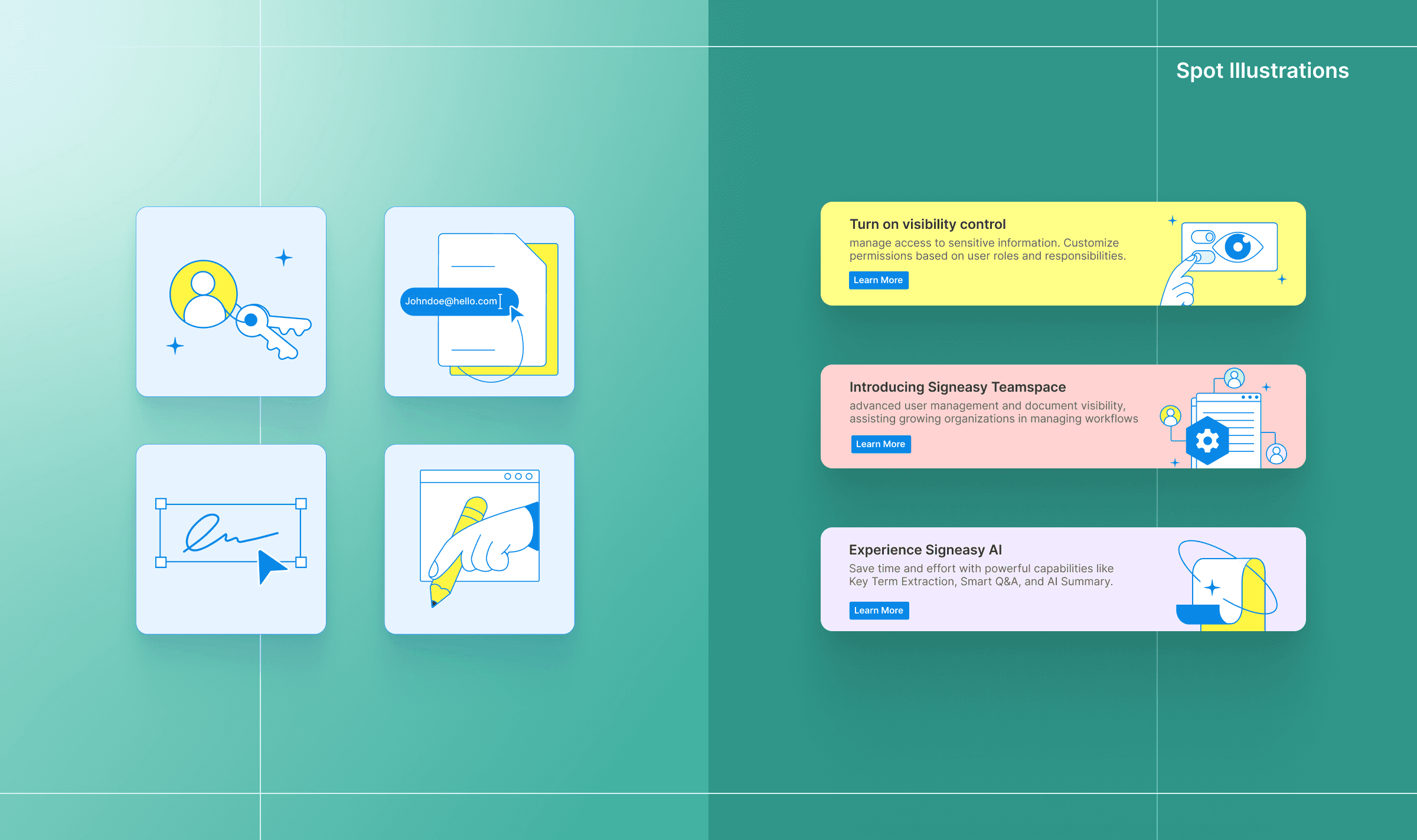 Focused, single-idea visuals used to highlight features or actions without overpowering the interface.