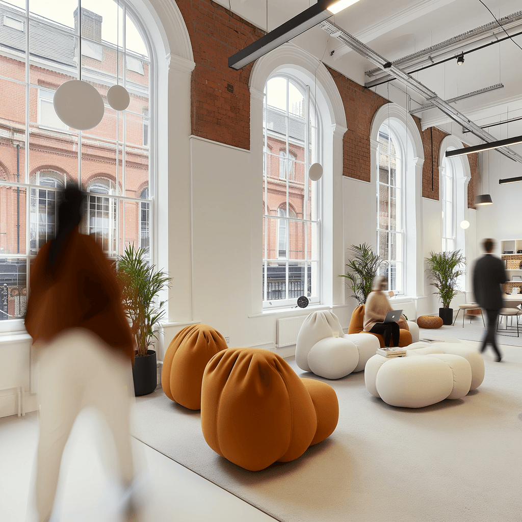 A man in a dark sweater and a woman in glasses wearing a navy blouse sit together at a desk, smiling at the camera with a laptop in front of them.