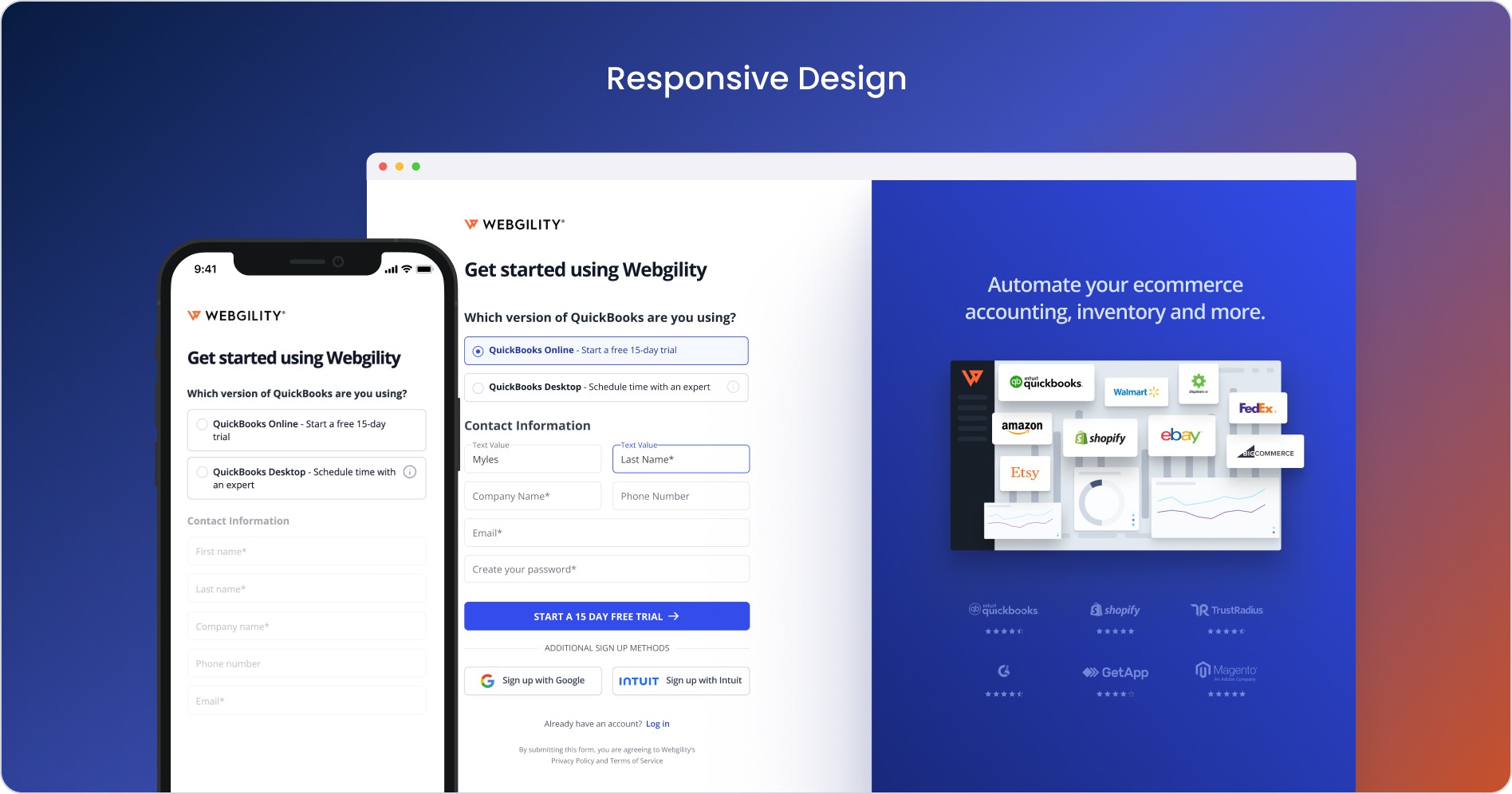 Modern designed sign-up landing page