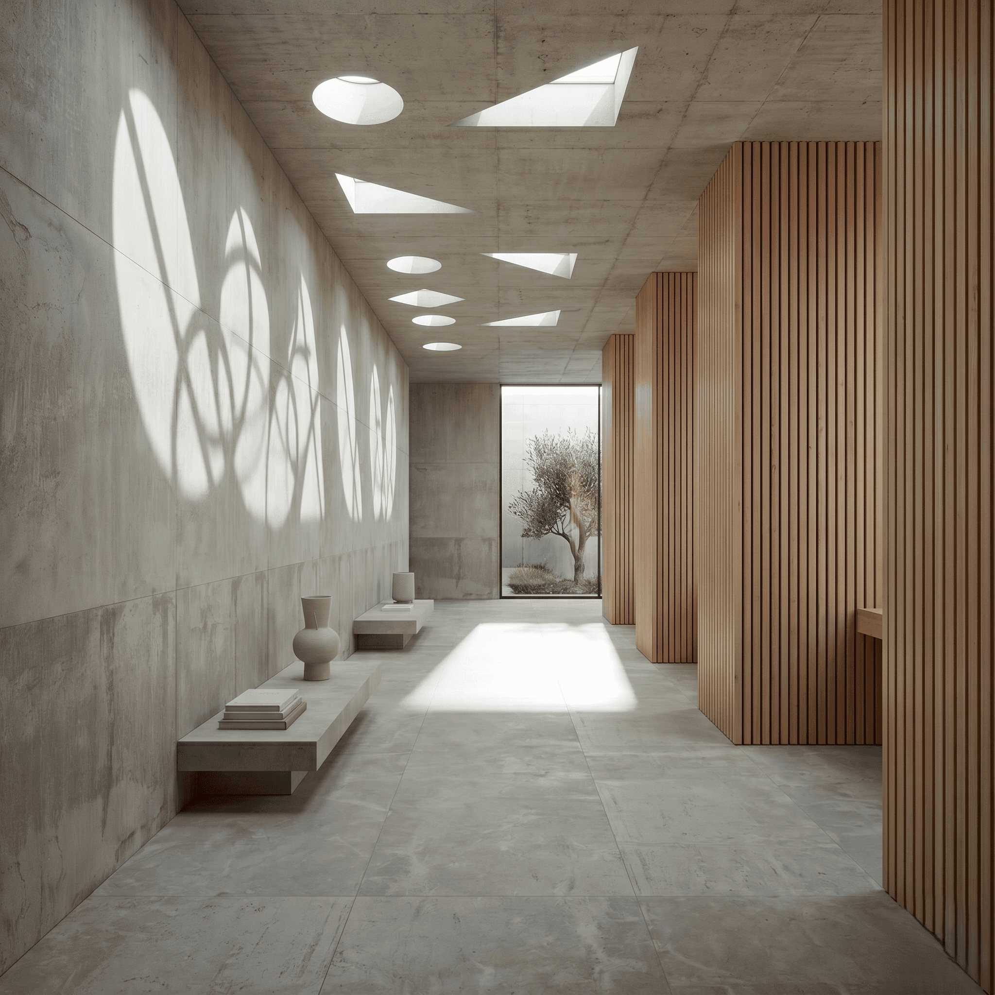 an origami style interior corridor of a modern house