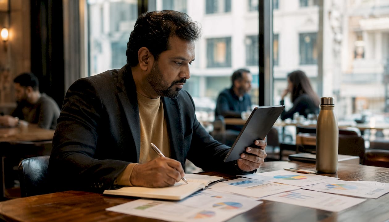 Man analyzing social platforms for clients