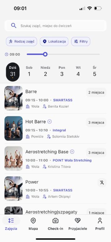Search view of mobile app with Smartass activities.