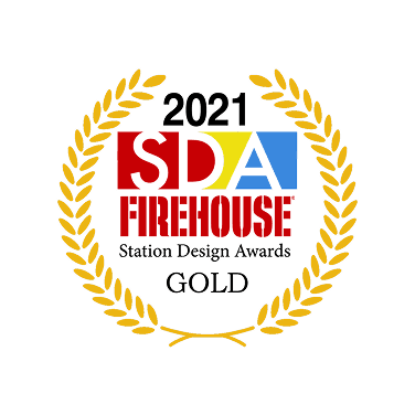2021 Firehouse Station Design Awards SDA logo with gold laurel wreath.