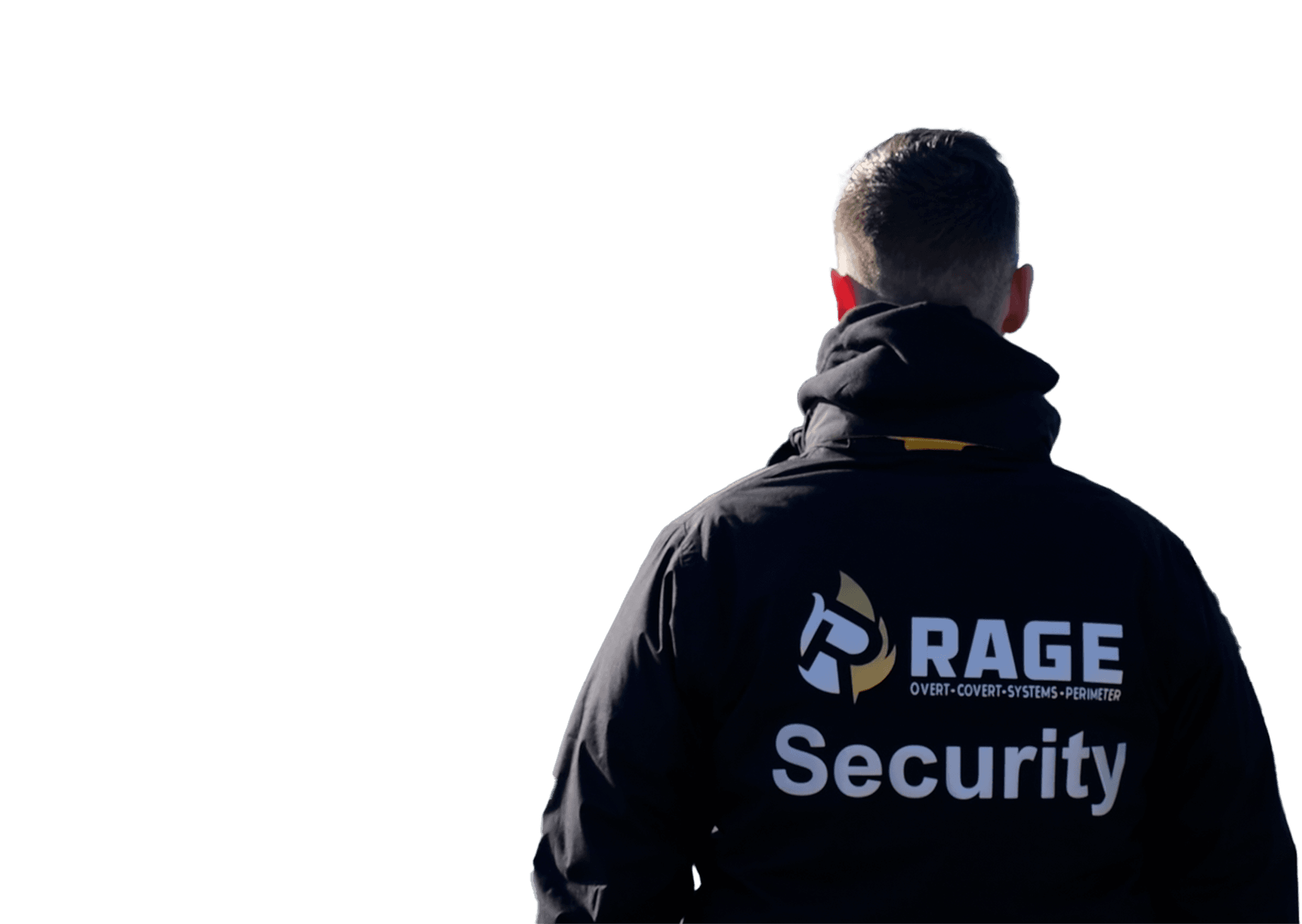 Cut-out of Security personnel on guard to protect business