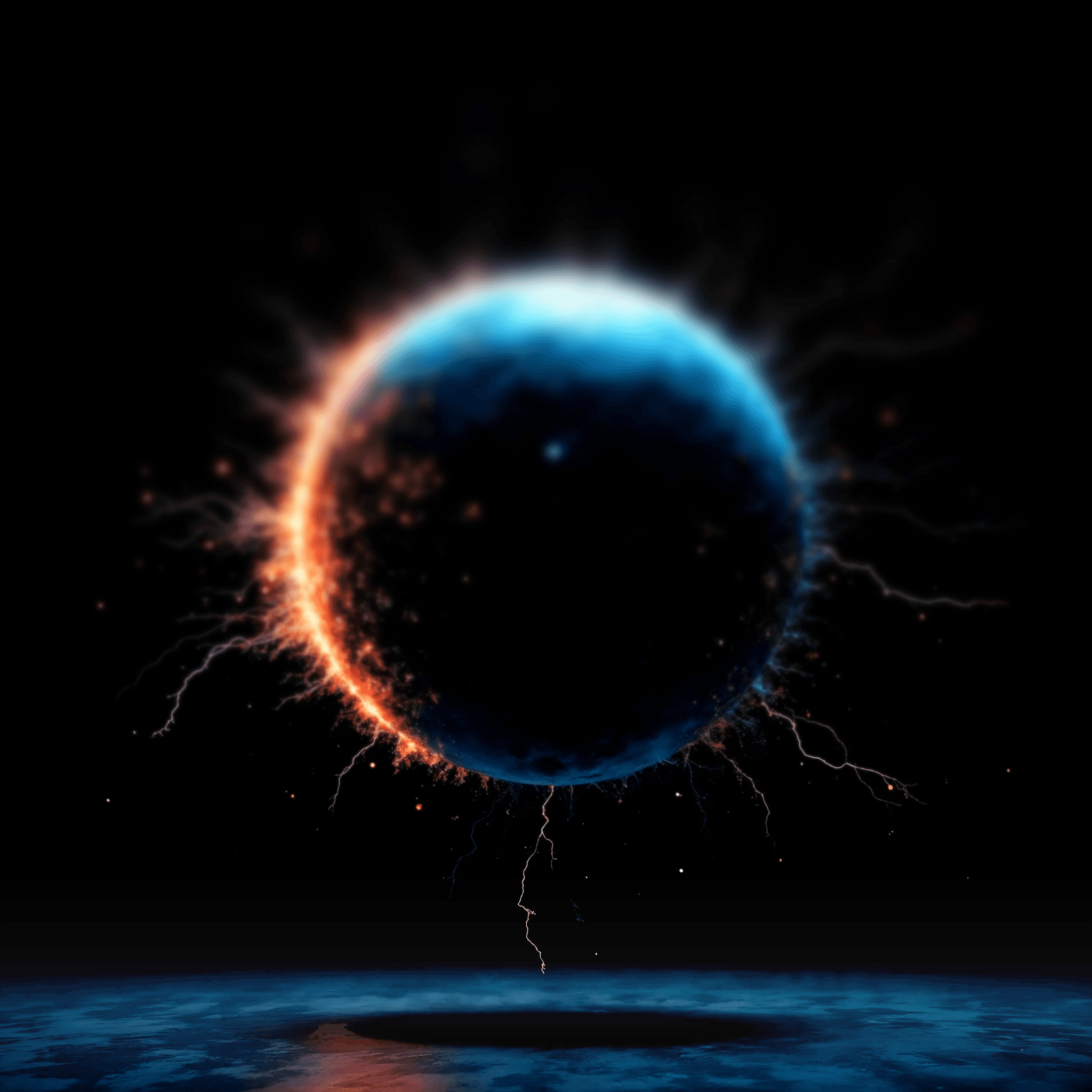 A "Voice Search Decoded: Your Top Questions, Answered" FAQ section of a webpage, listing common questions about voice search optimization, each with an expandable answer button, against a dark, futuristic background featuring a glowing blue and orange planet.