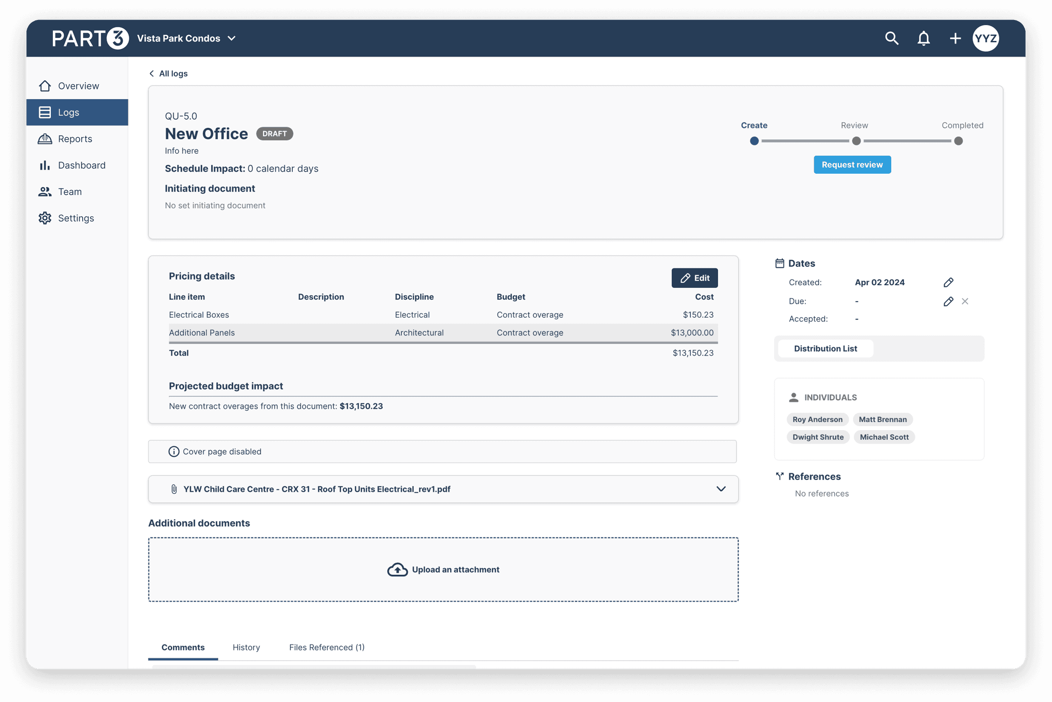 Quote review and budget view in Part3's construction pay app