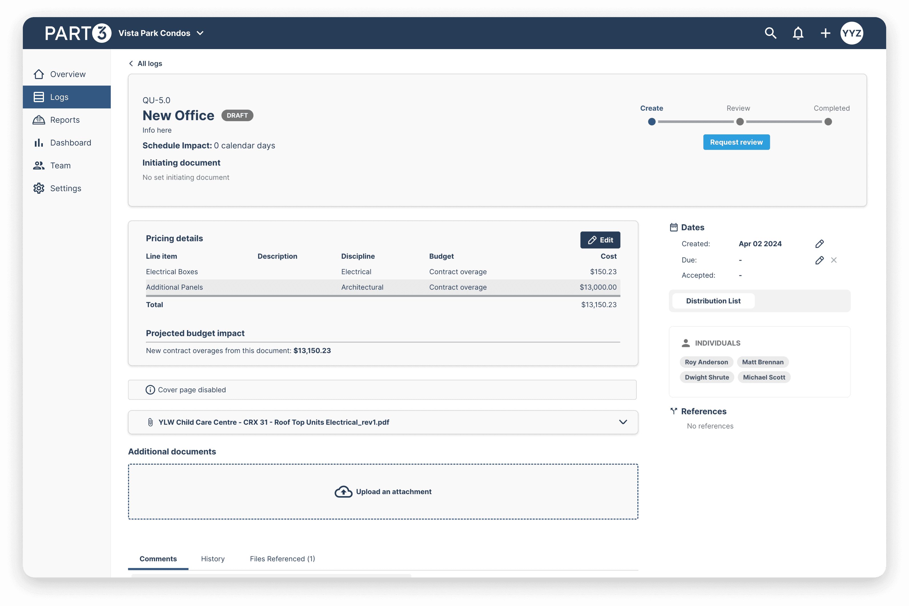 Quote review and budget view in Part3's construction pay app