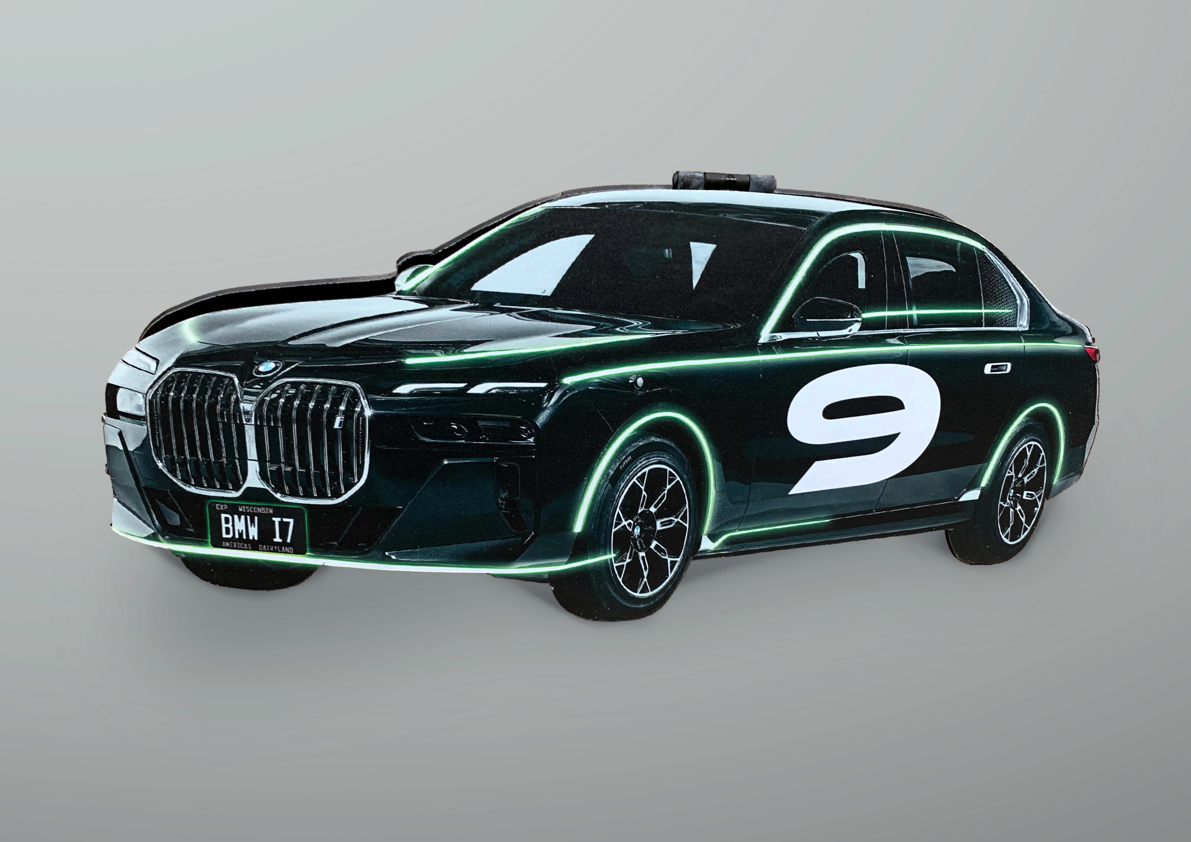 BMW i7 shaped prize with number 9