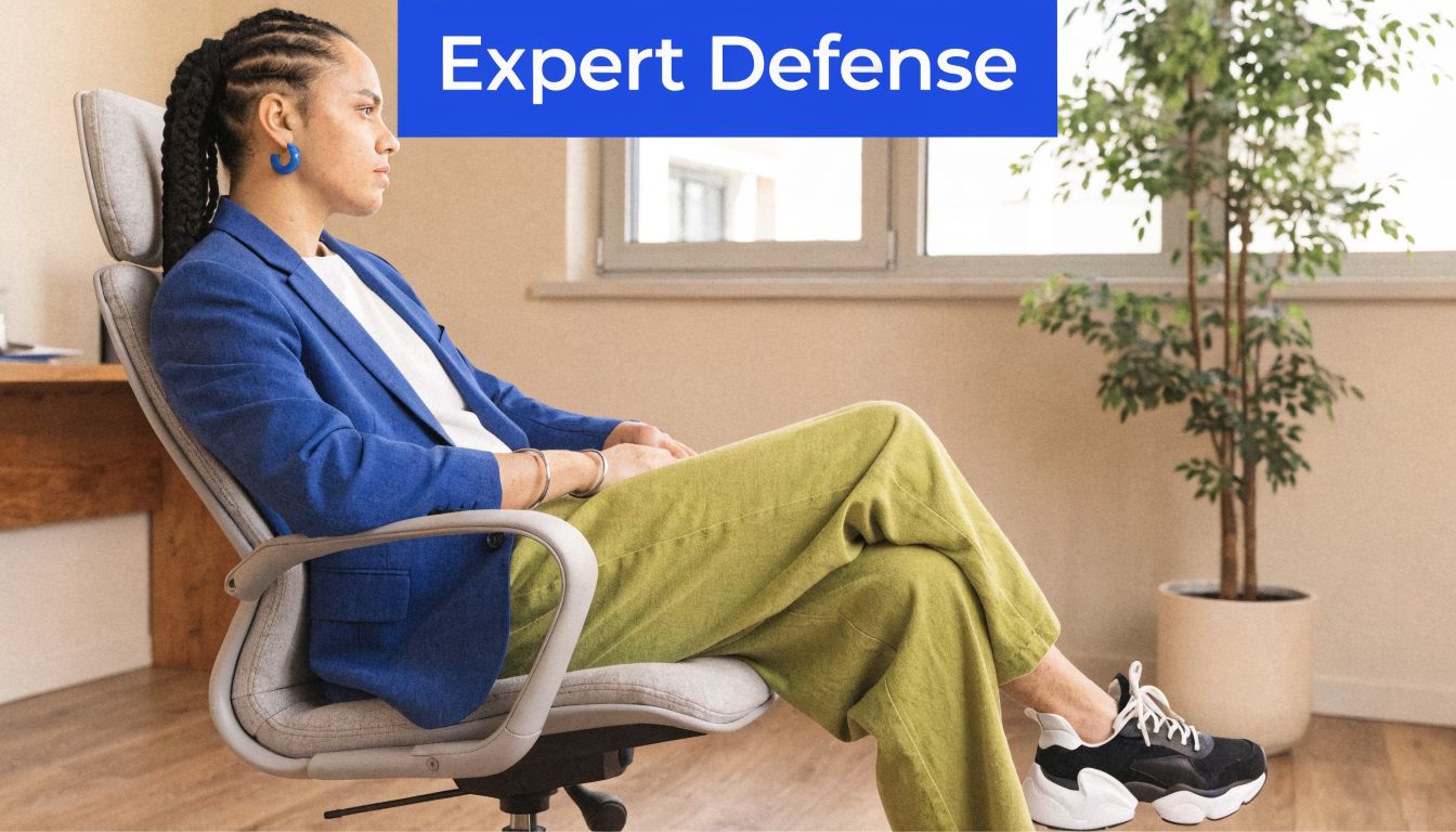 A professional sitting in a chair looking away, representing a person facing a reckless driving charge.