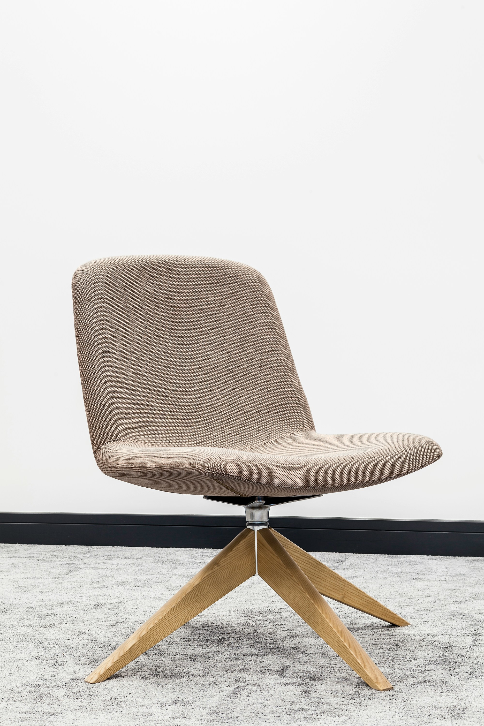 brown wooden framed gray padded chair