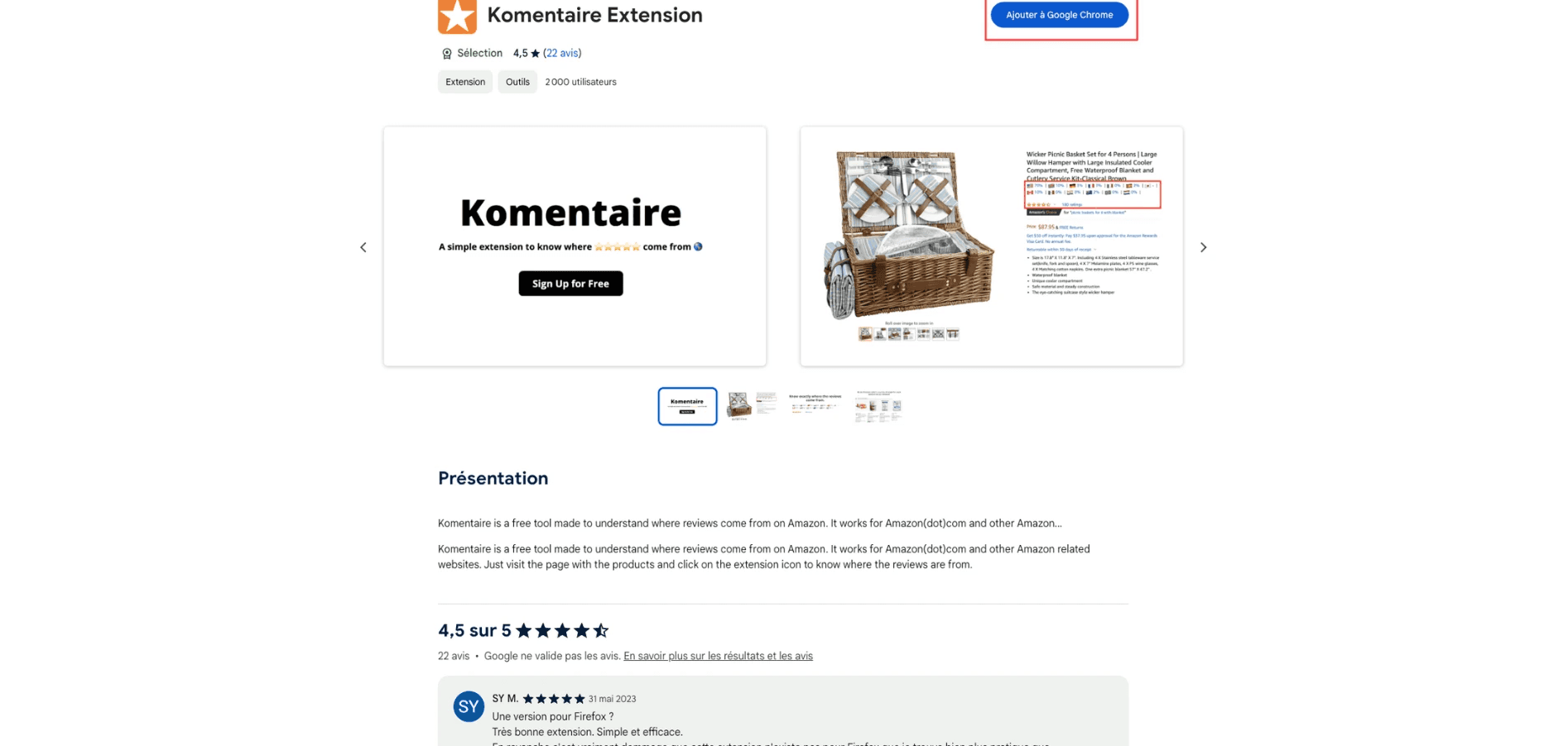 Installer la Chrome Extension Komentaire