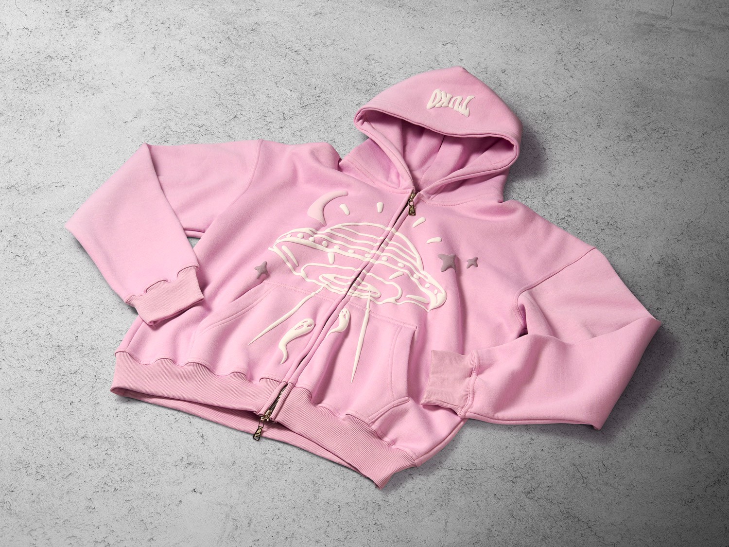 Tuko Clothing pink Dandadan inspired hoodie photographer by Matthew Brown (London product photographer).