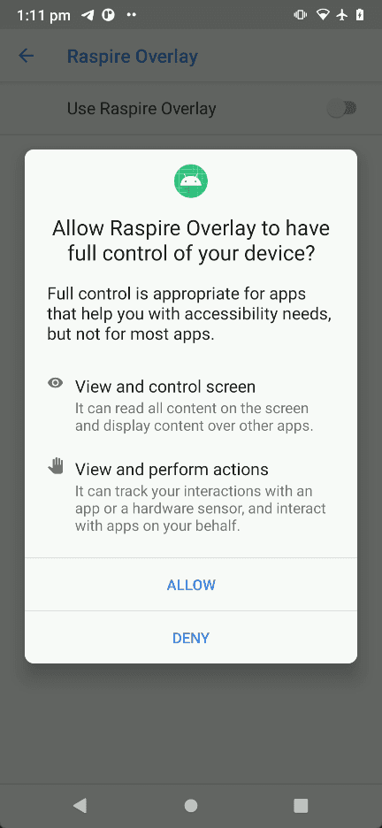 Android Accessibility Service permission dialog.