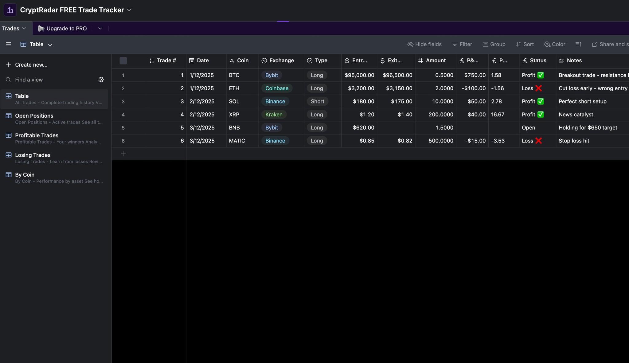 Free Airtable Trading Journal