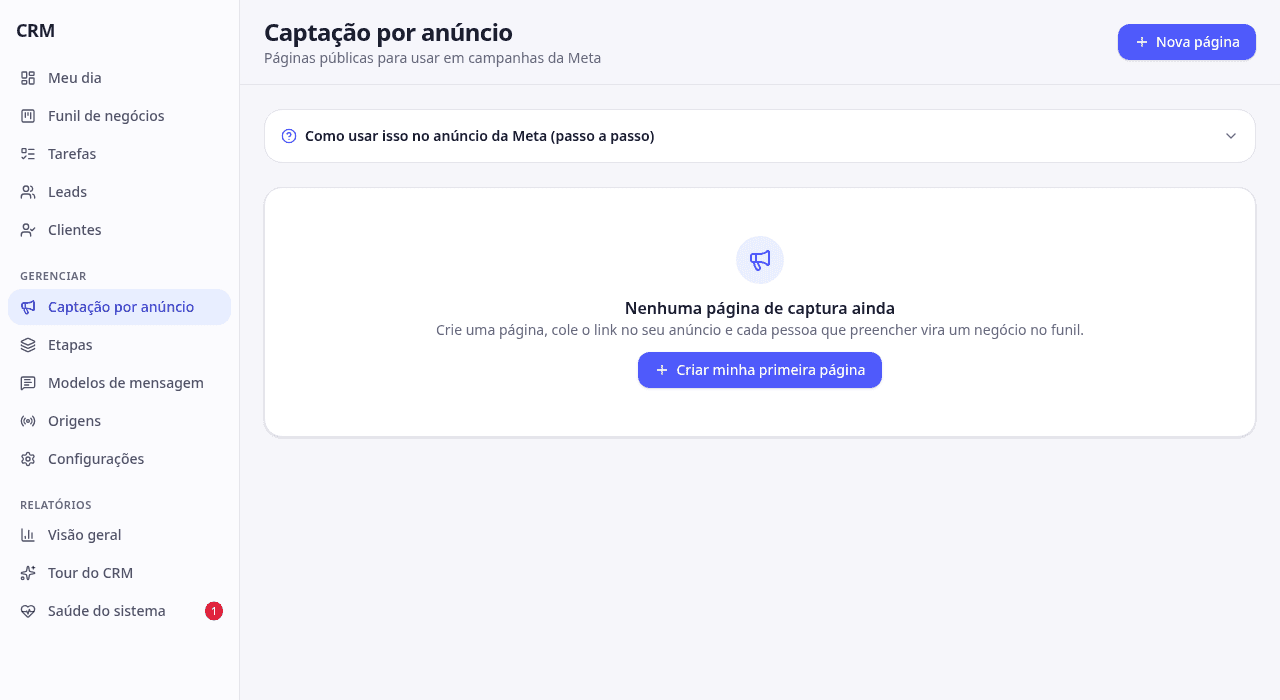 Captação de leads de anúncios da Meta no CRM Belasis