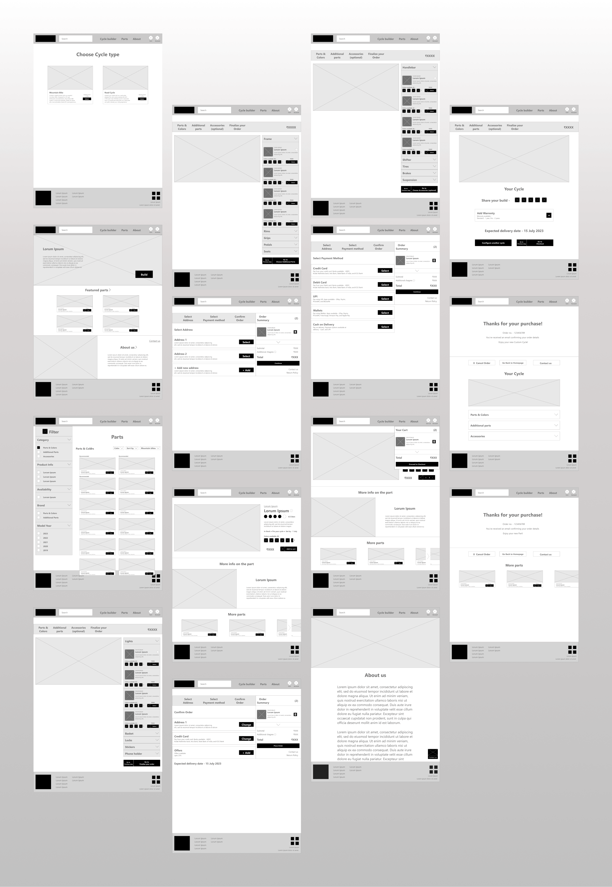 Digital wireframes for CustomSpokes