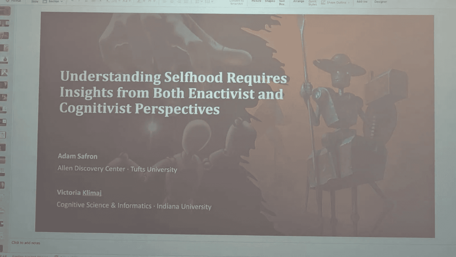 AGI-26 keynote slide 'Understanding Selfhood Requires Insights from Both Enactivist and Cognitivist Perspectives' by Adam Safron and Victoria Klimaj