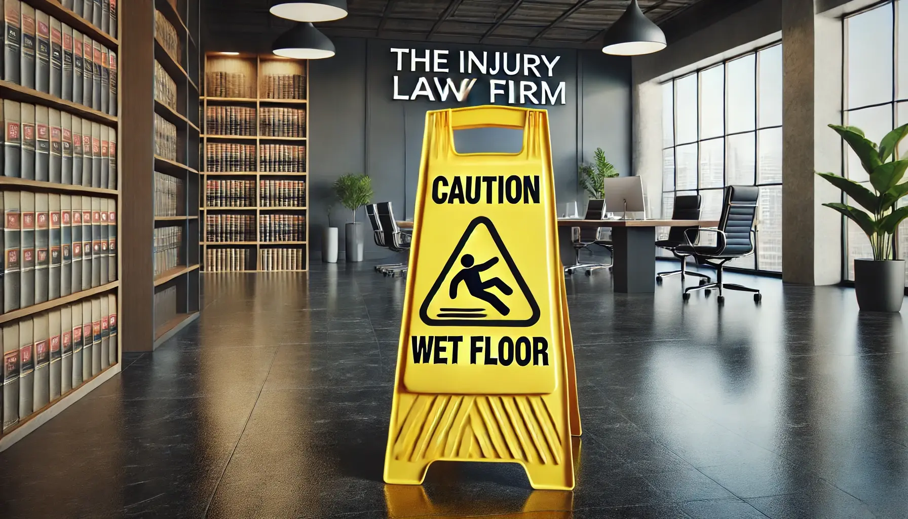 Wet floor sign warning of a slipping hazard – Contact a slip and fall lawyer for legal help