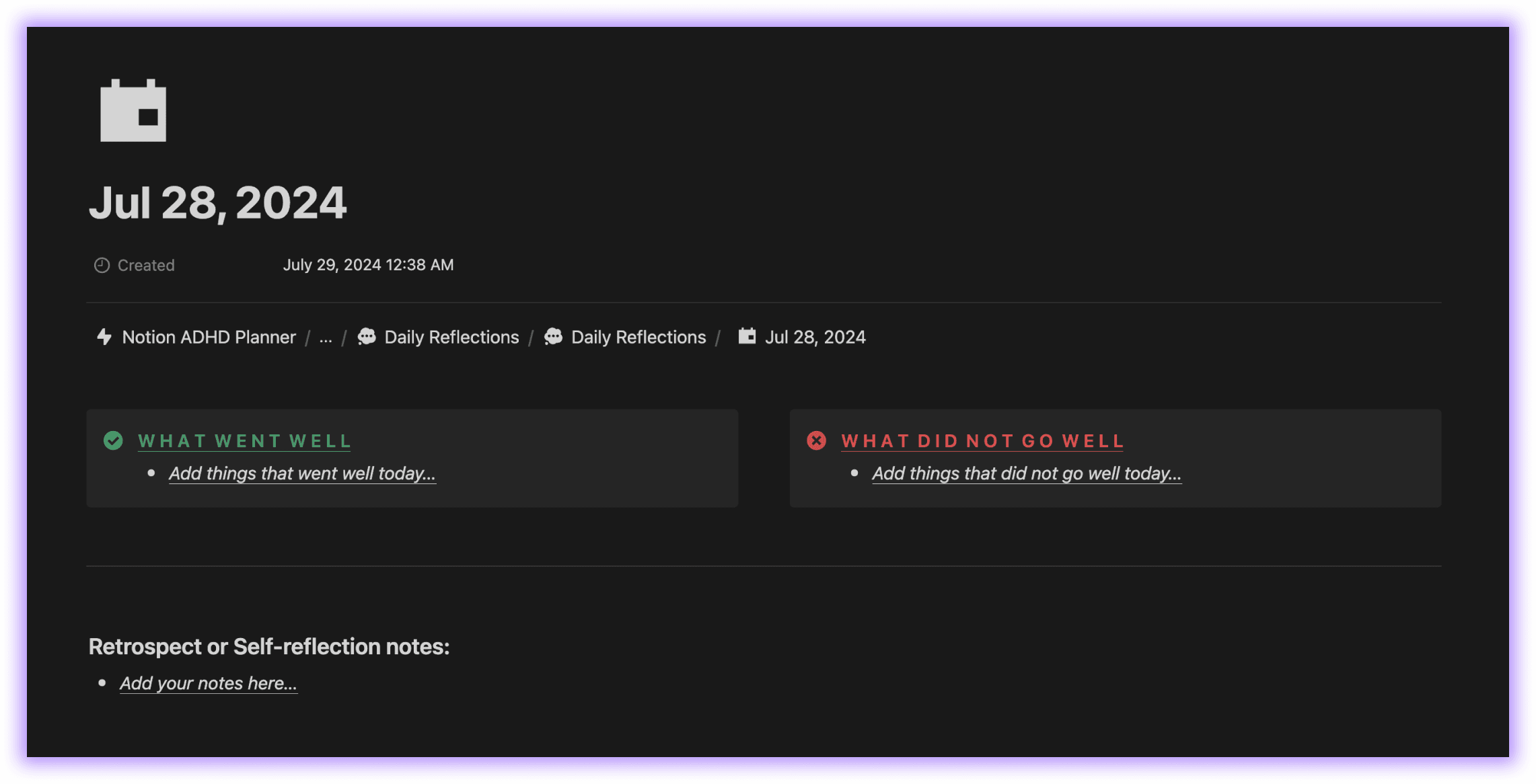 Add Daily Reflections and self retrospect using Notion