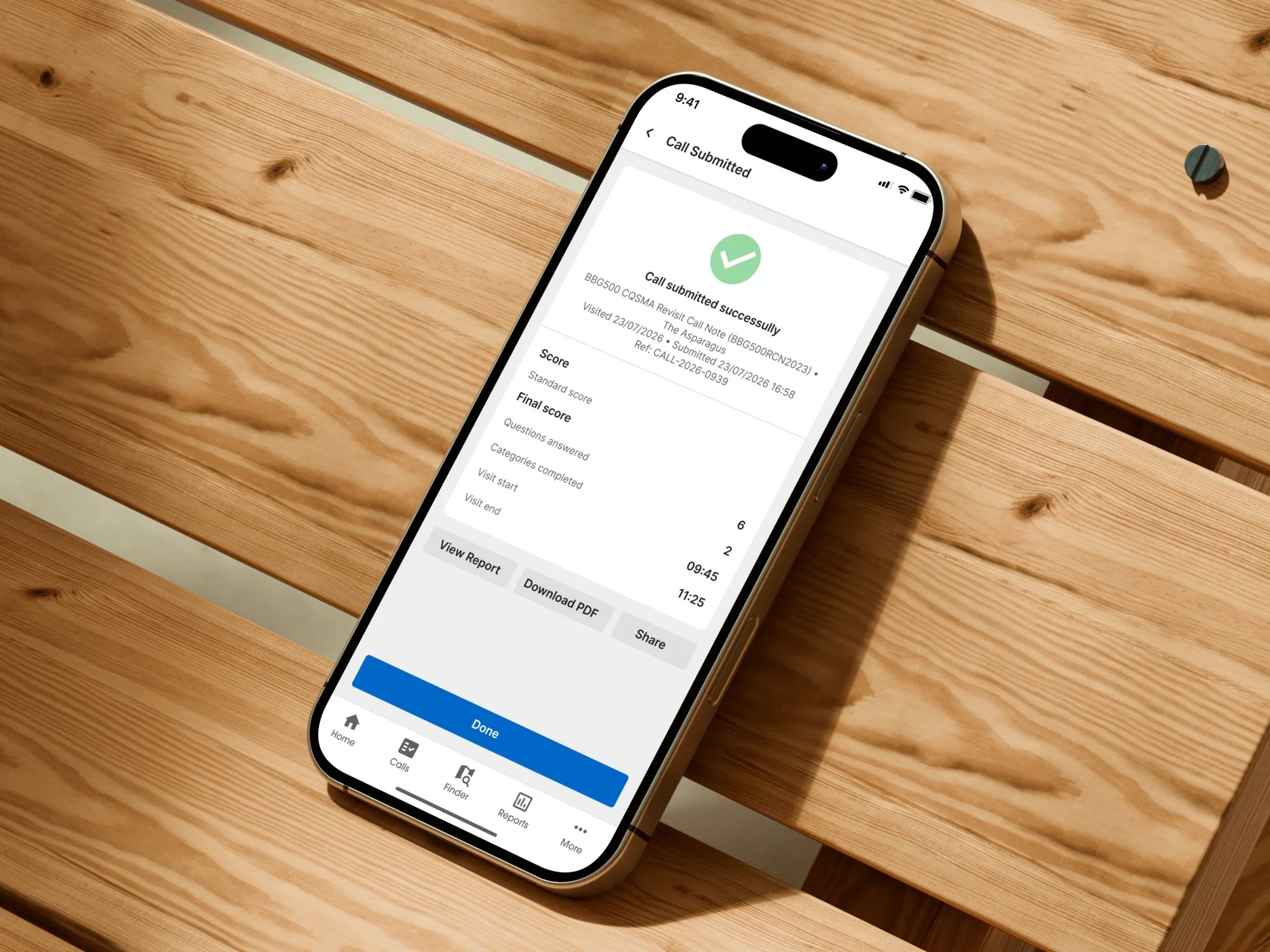 myPub app, call submitted screen with the final score