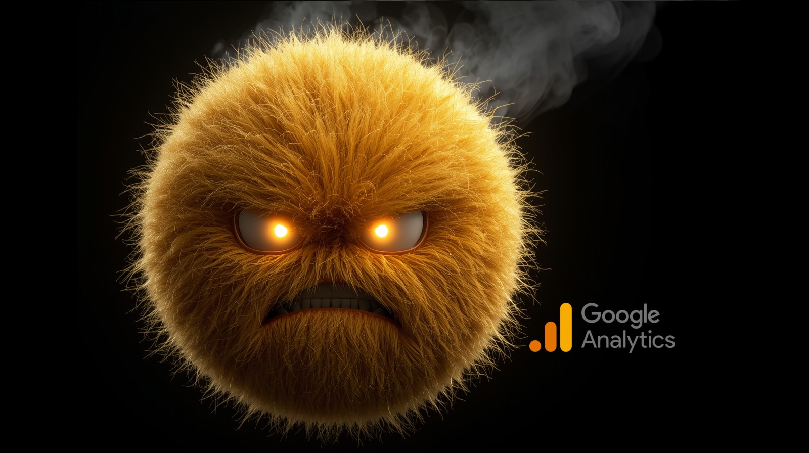 Ultra realistic 16K 3D render of a round google logo, golden fluffy fur, angry expression