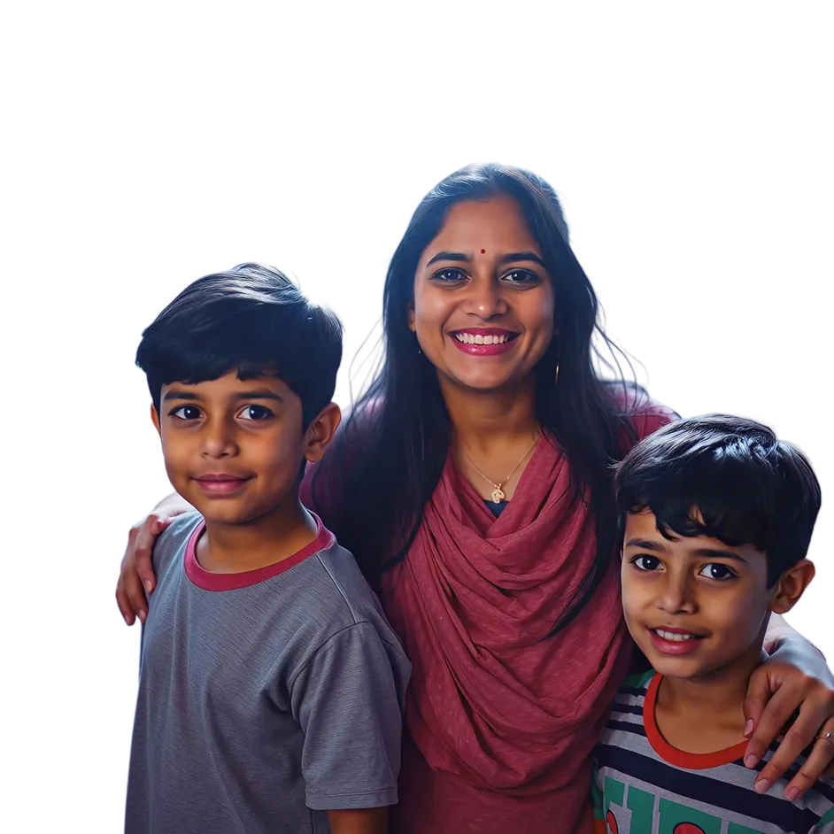 A mother with her two children symbolizing the safety and comfort at The Hidden Hour centres