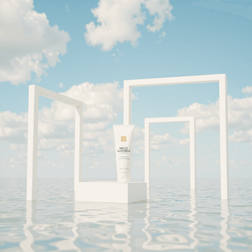 product photography of tube of mild sunscreen