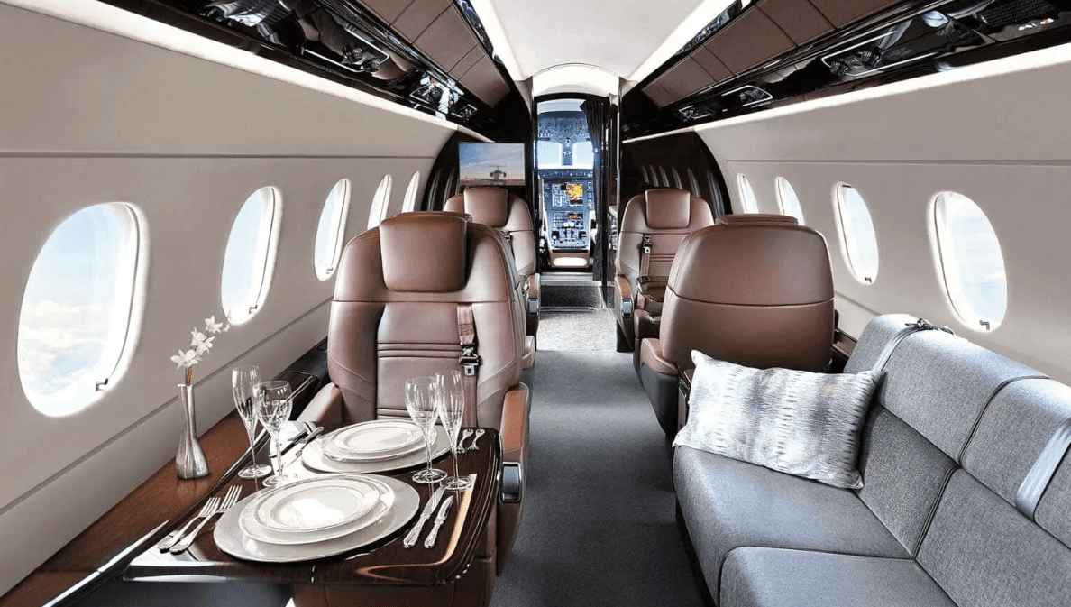 Inside of a private jet cabin