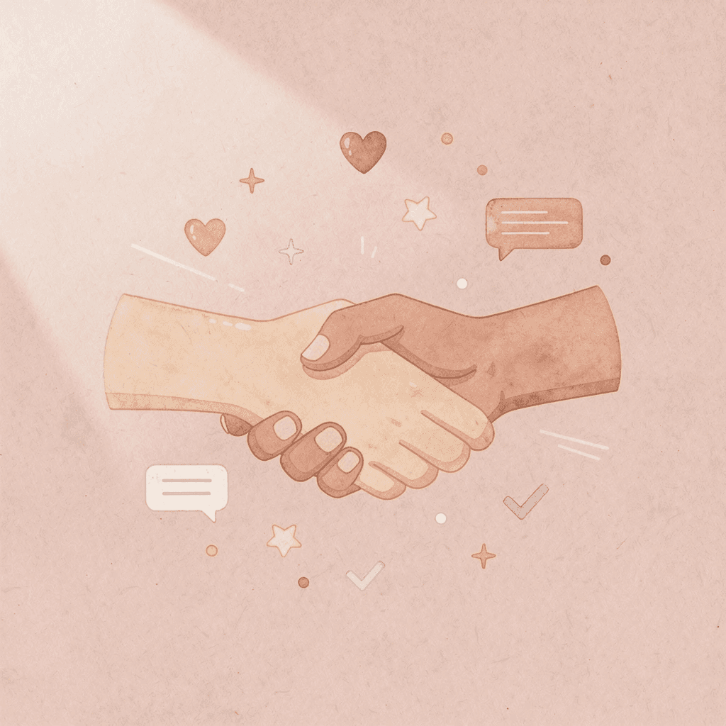 Scene showing people connecting through greetings with floating cultural icons
