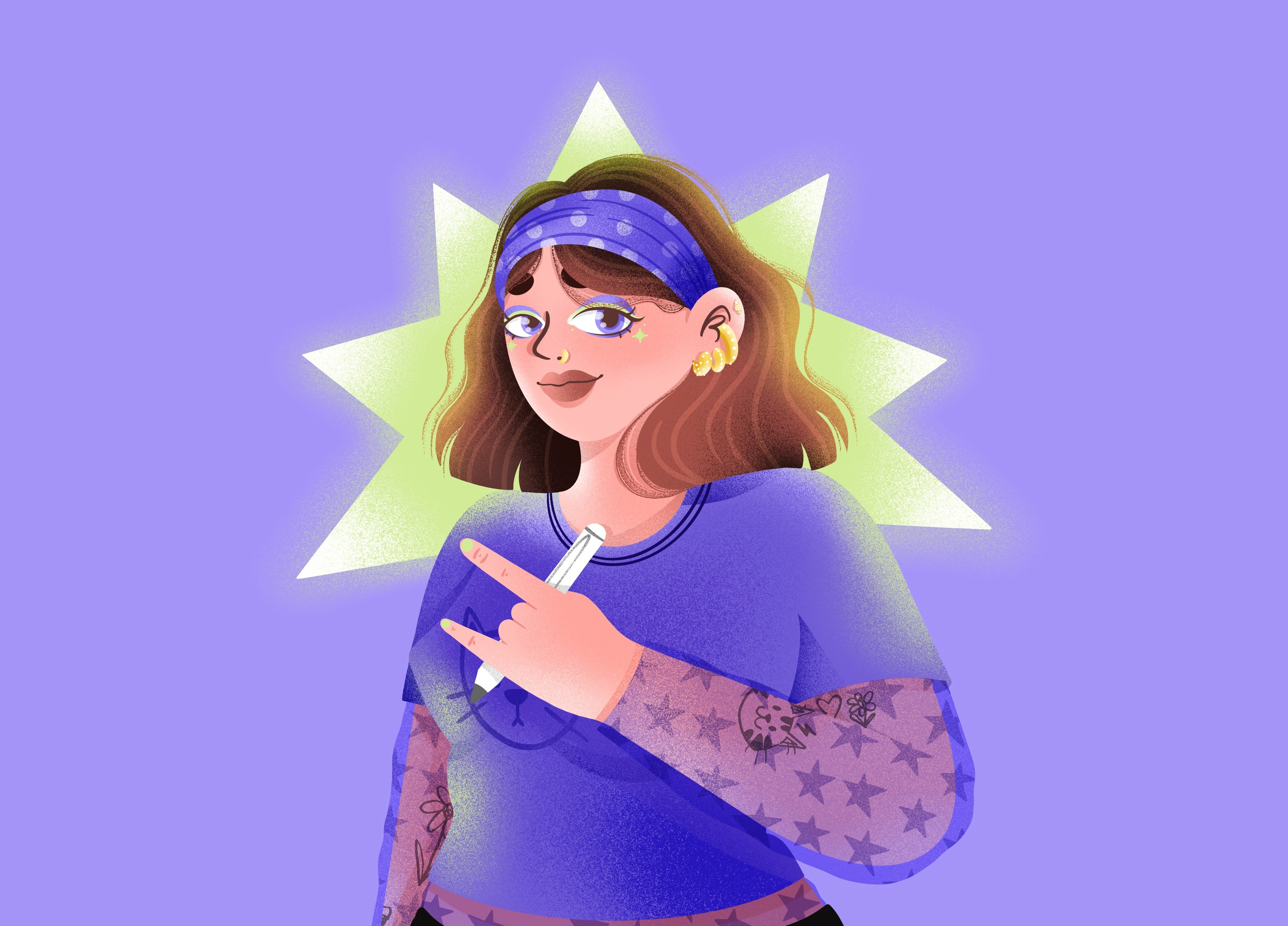 A close-up of a person wearing green-tinted glasses, with a serious expression and smooth skin.