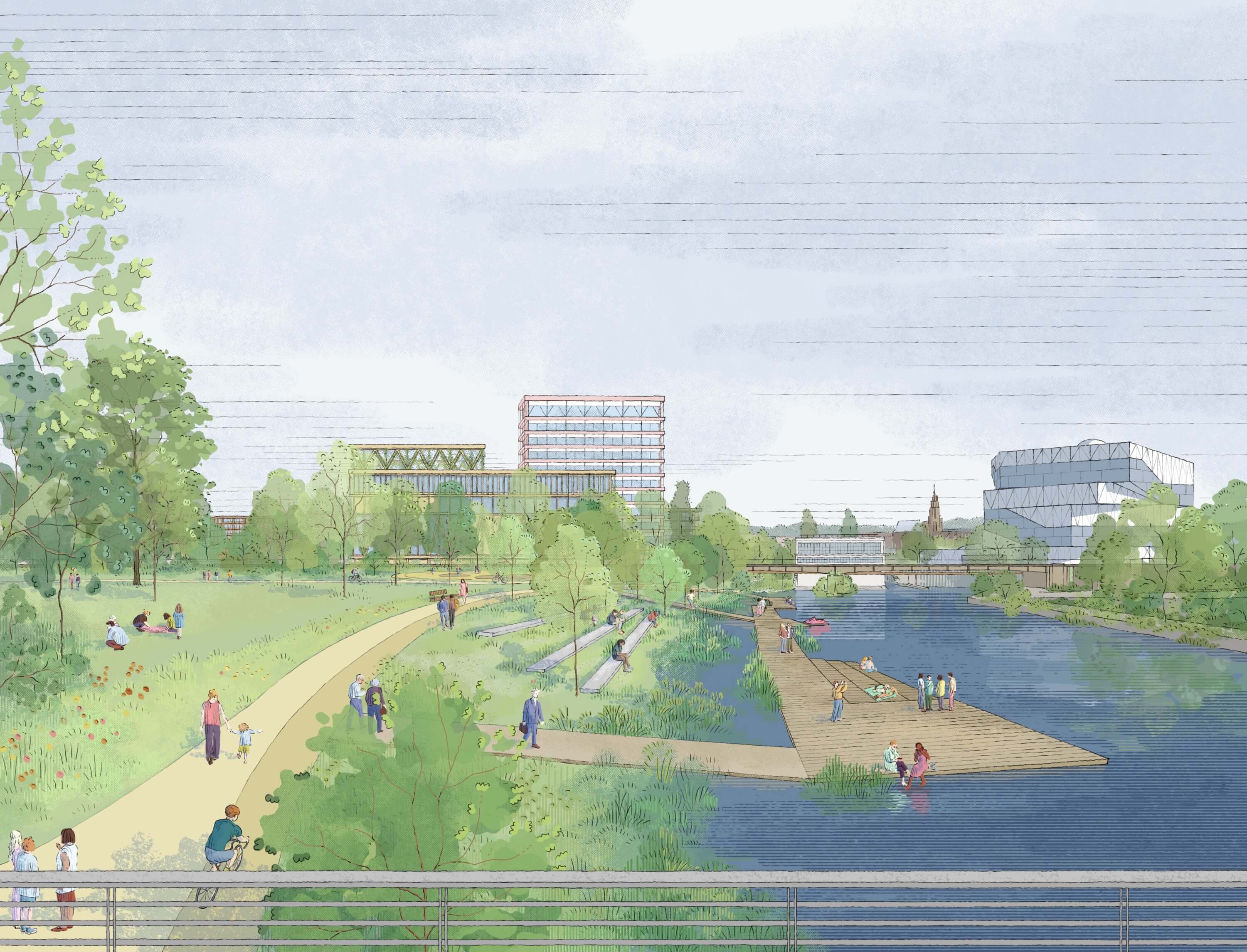 A close-up view of various circuit board components and layout in black and white.