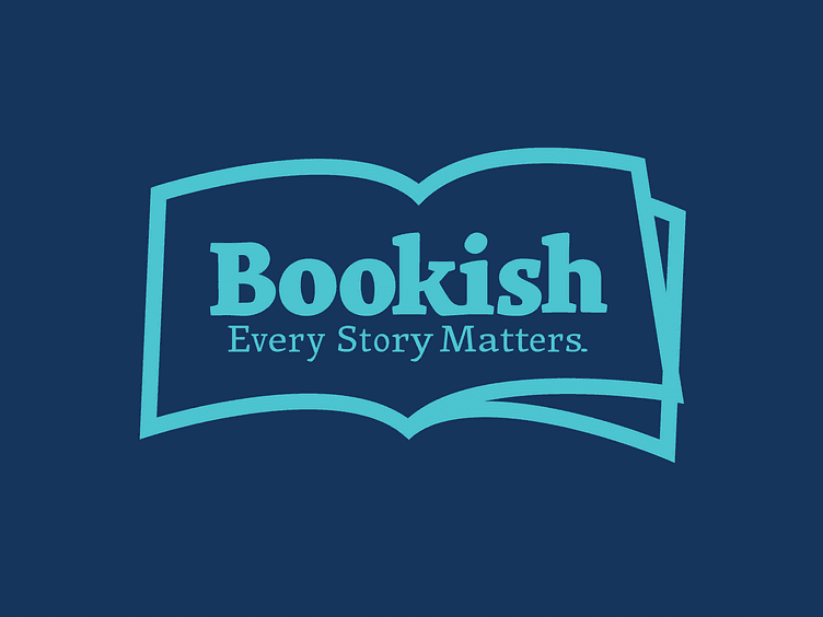 logo with book shape around the word "bookish" and the tagline "every story matters"