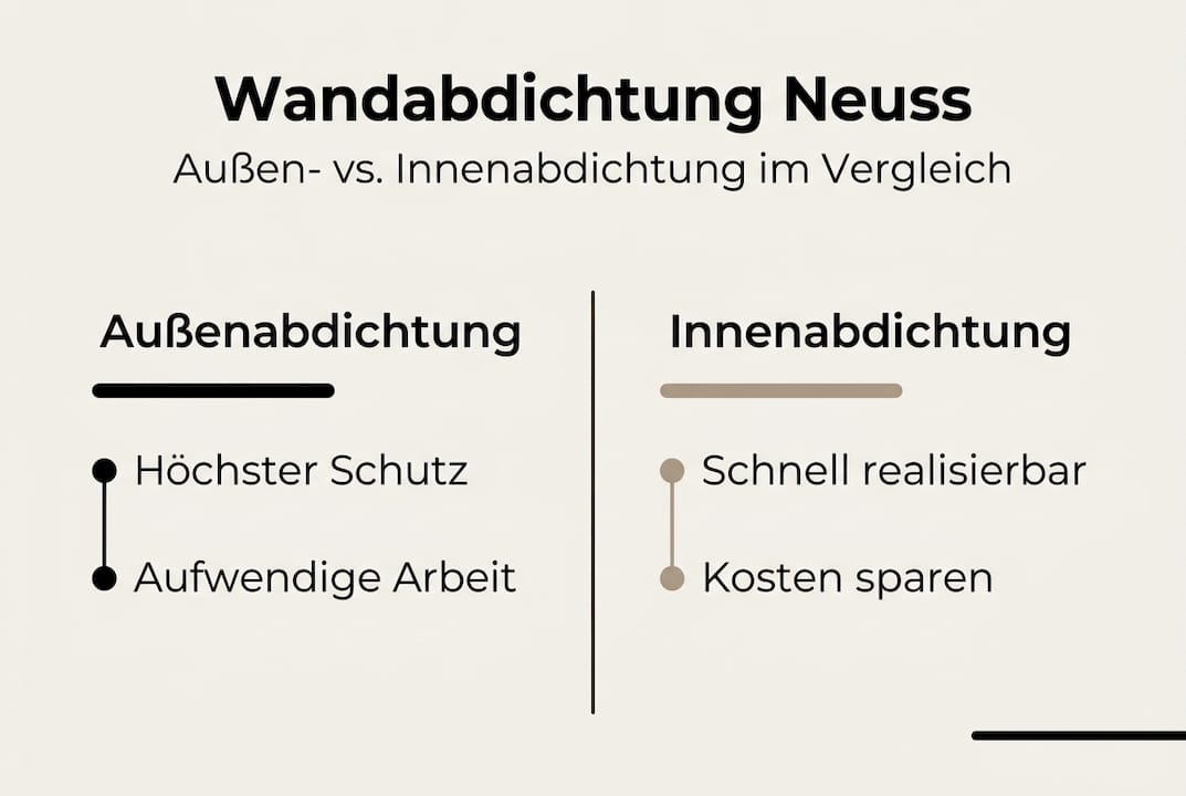 Außenabdichtung vs. Innenabdichtung – die wichtigsten Unterschiede auf einen Blick (Infografik)