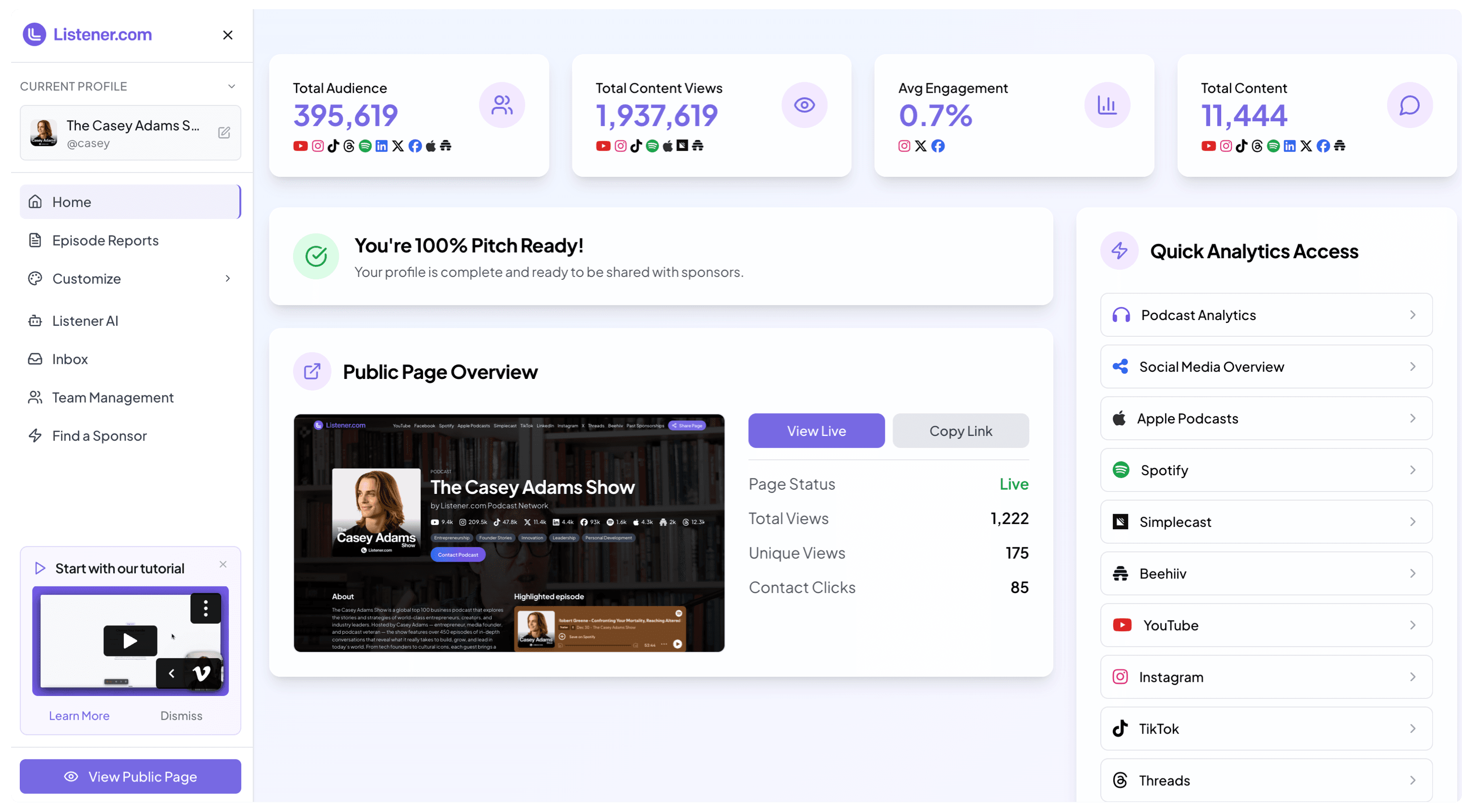 Screenshot of the main dashboard with gradients as background