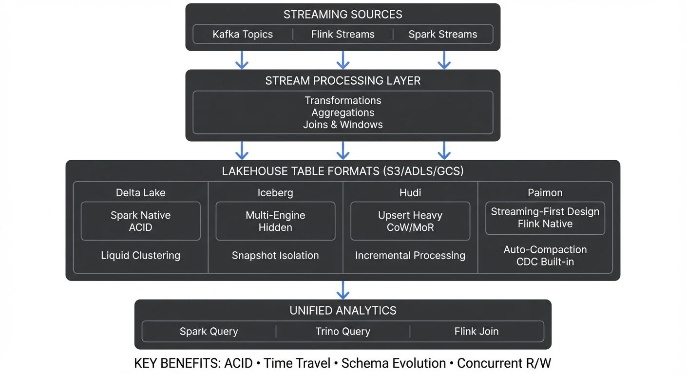 Streaming to lakehouse architecture with multiple table formats