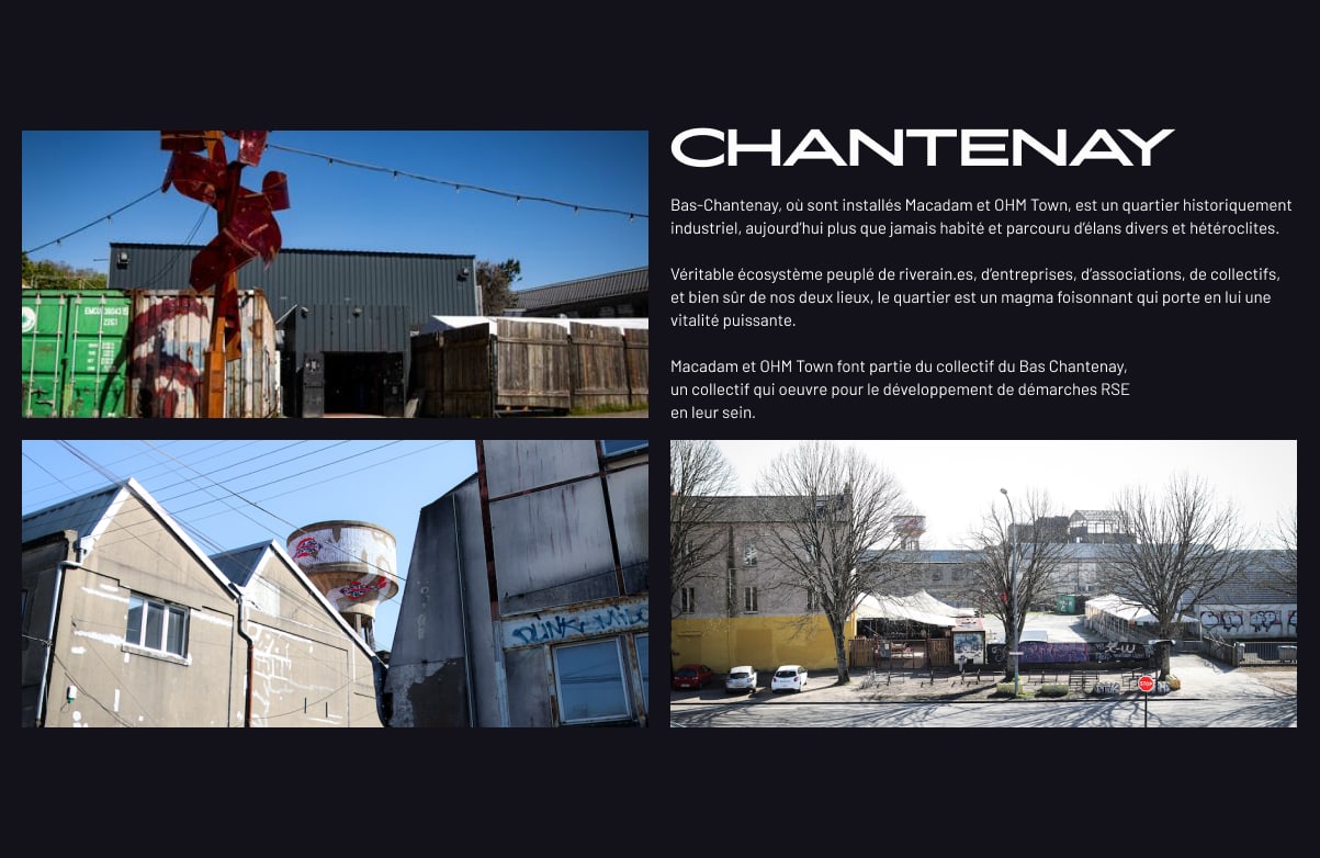 Visuel du site présentant le quartier de Chantenay. Photos du lieu sur fond noir