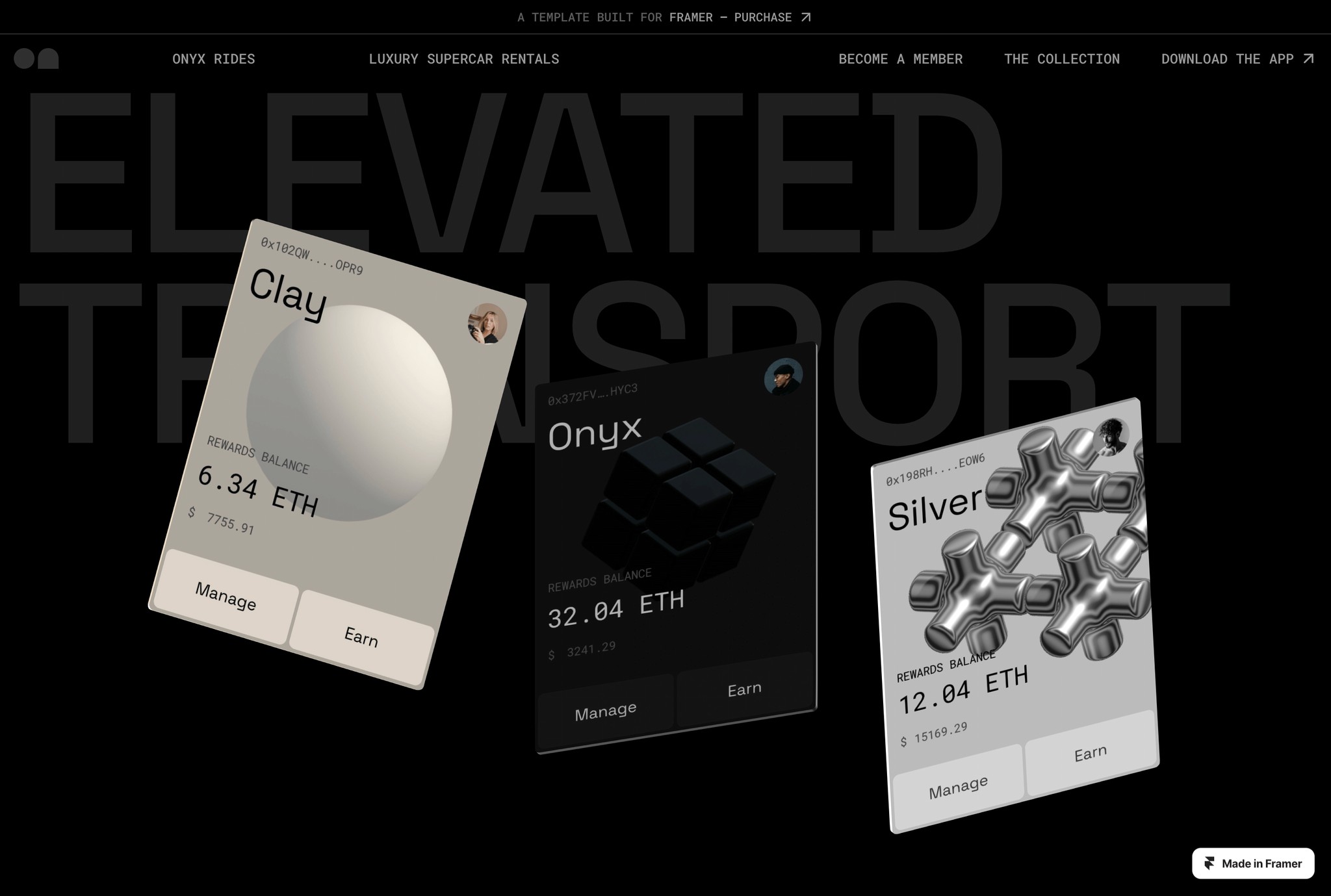 Onyx — Car Rental Landing Page for Framer