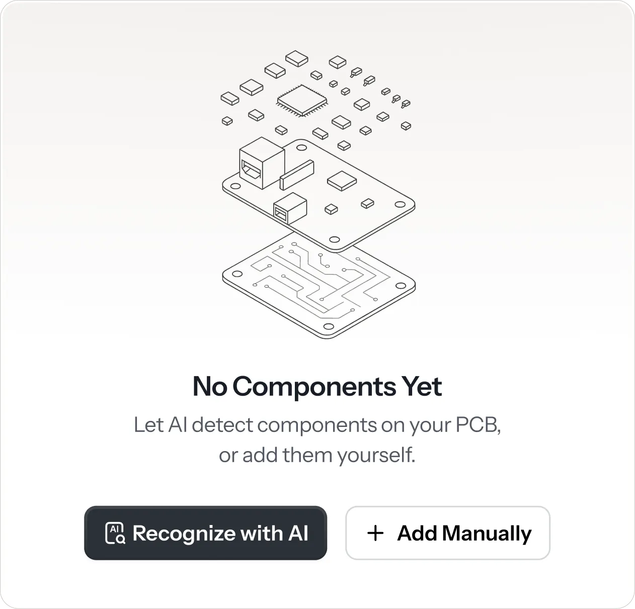 UI placeholder design illustrating AI-based component recognition for hardware analysis