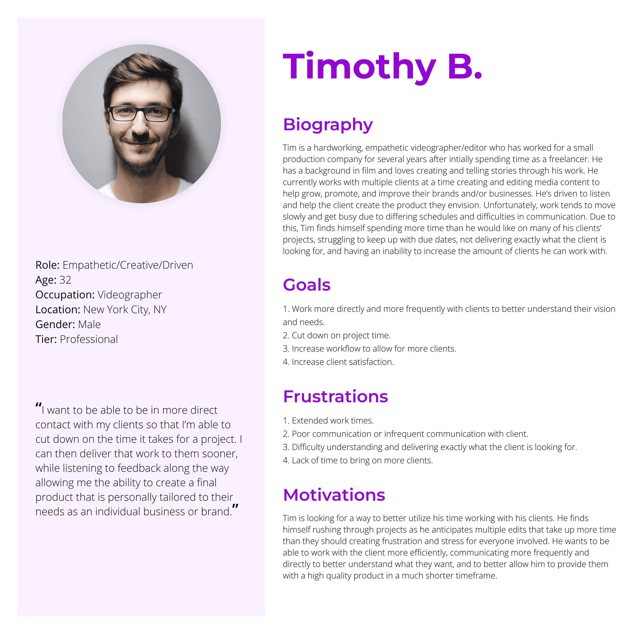 A persona for a user of a media production app