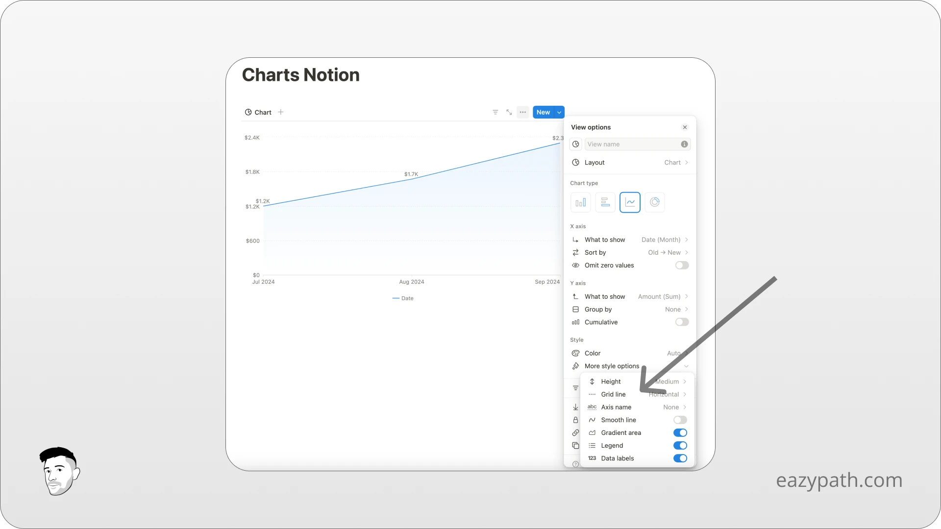 How to customize the Notion charts - Line Chart