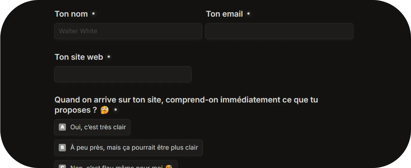 Extrait du questionnaire "Ton audit ergonique gratuit"