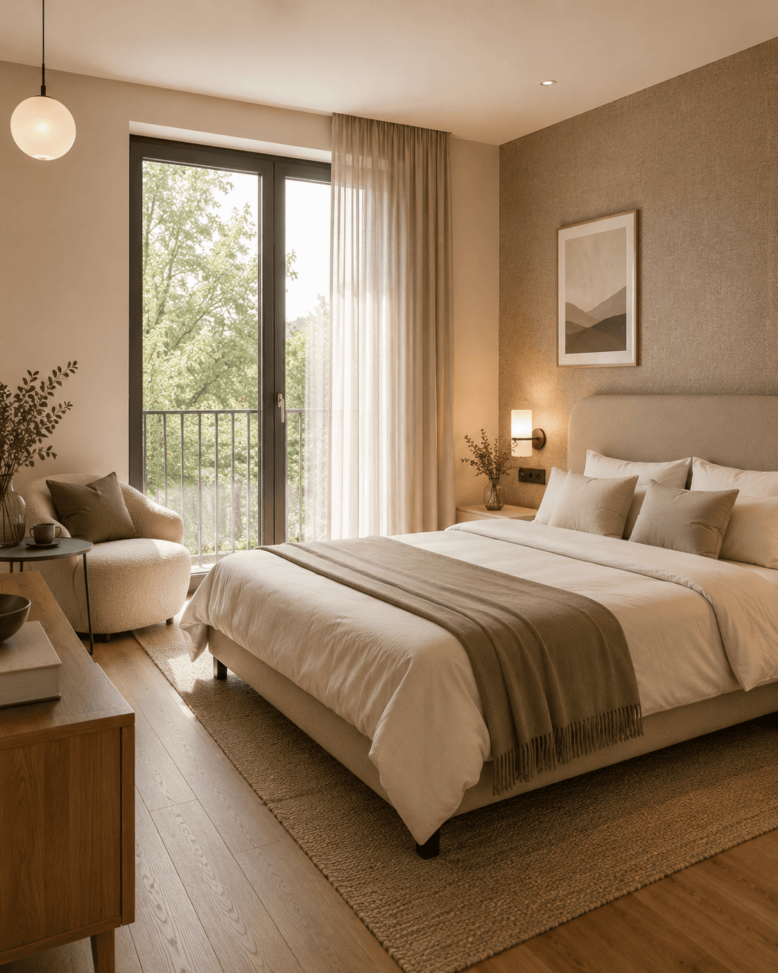 Ruhiges Schlafzimmer einer hochwertig betreuten Unterkunft