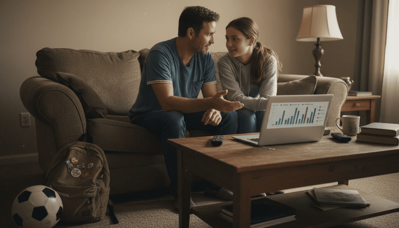 Laptop analyzing family talk at home