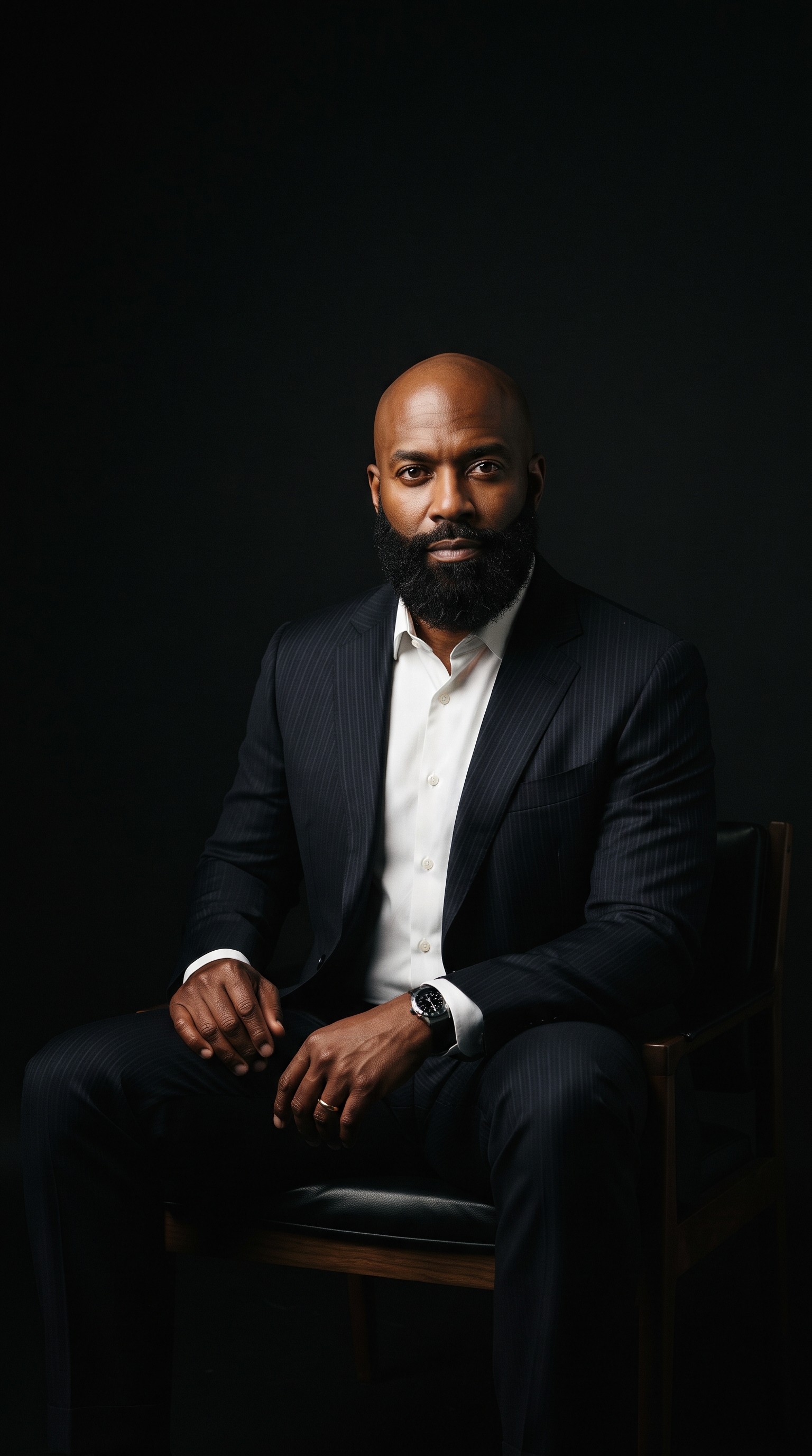 Big African man with a bald head and full beard 