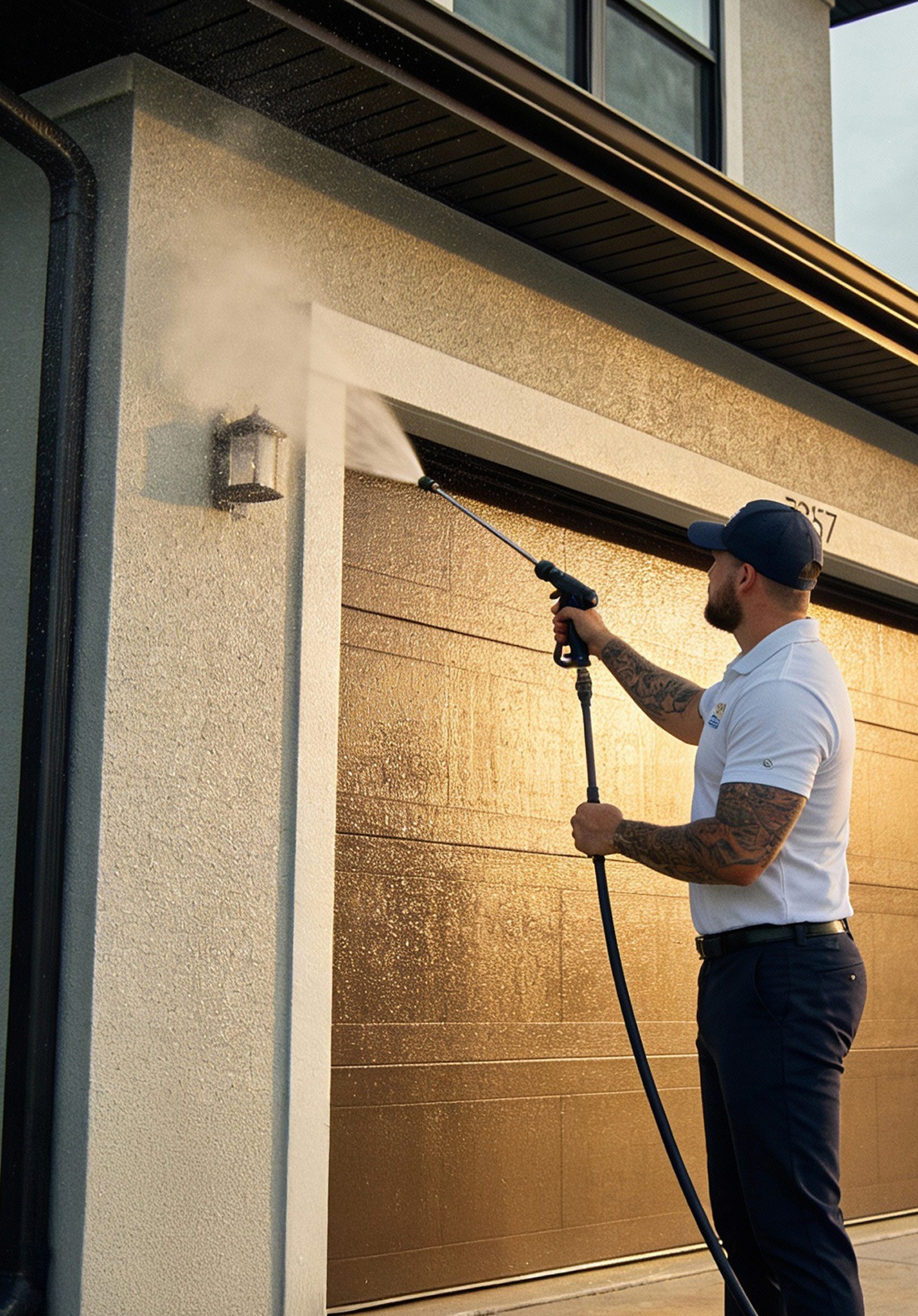 Professional exterior cleaning house washing a house
