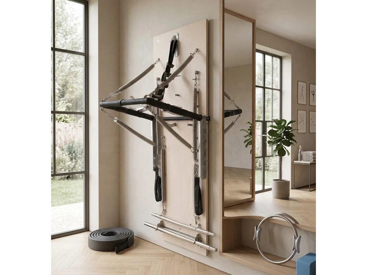 Unité murale Compacte — Érable, équipement de studio Pilates en érable dans un studio de Pilates professionnel
