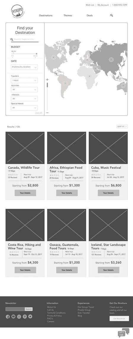 Final Intrepid interface screens from the redesigned travel experience.