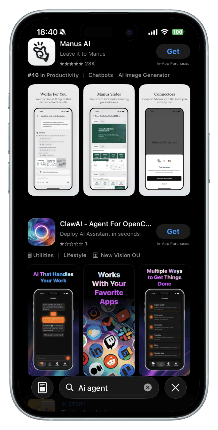 App Store search results showing how launch-day conversion signals affect keyword ranking and visibility.