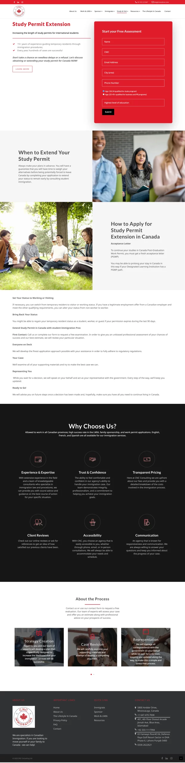 Study Permit Extension Canada page for consultcnc website developed & designed by Dreams Agency Mississauga, Ontario