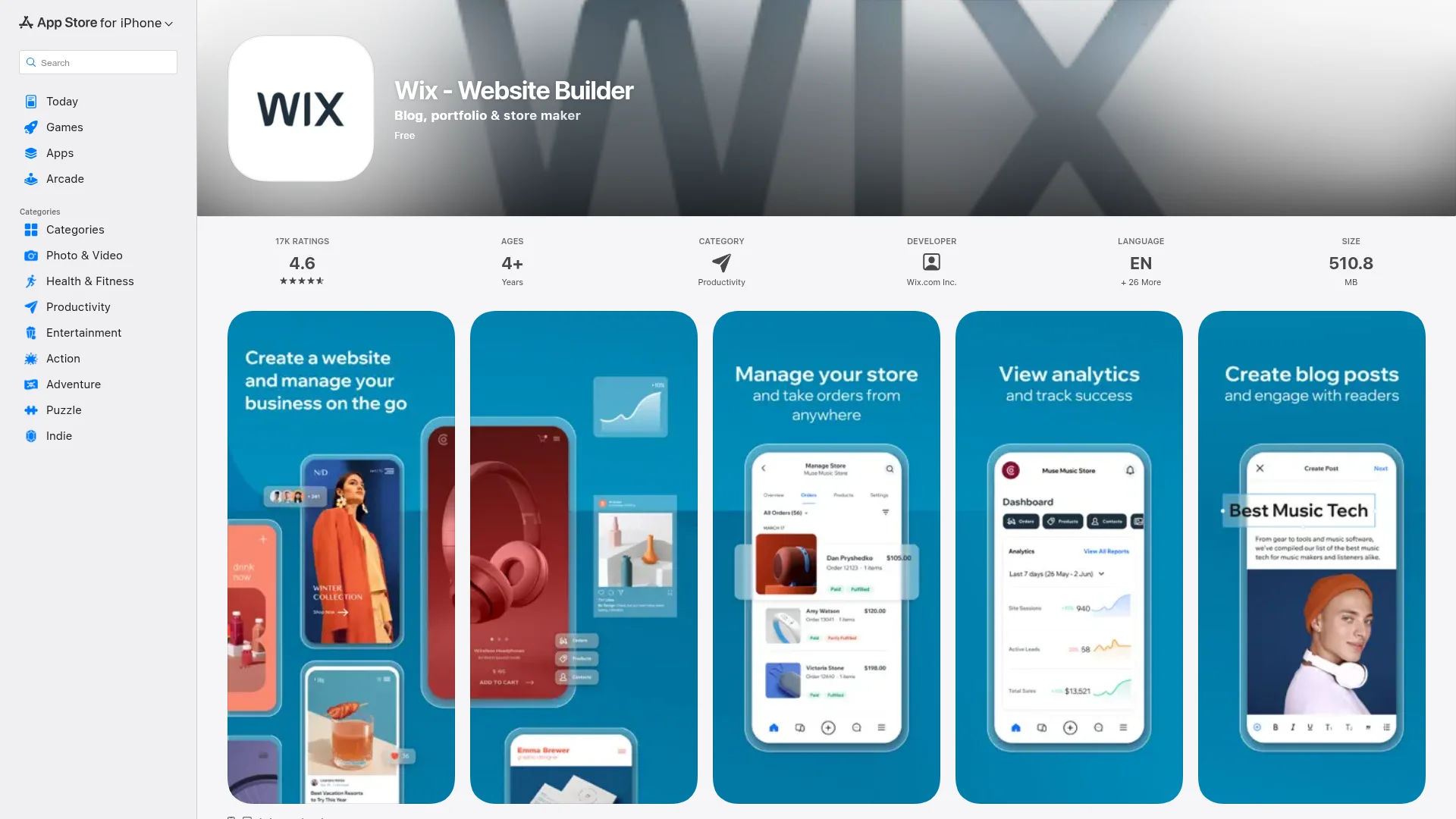 Wix on the App Store — React Native app example